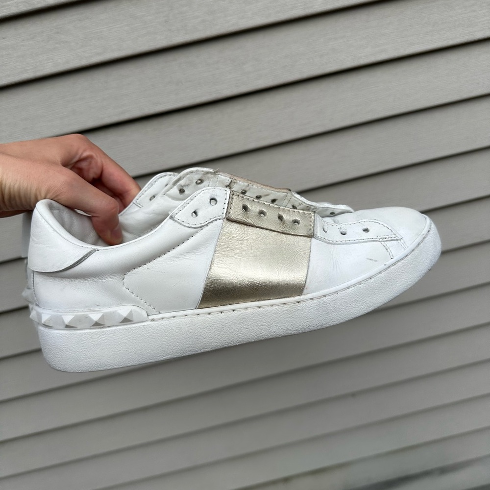 Valentino Garavani White and Gold Sneakers